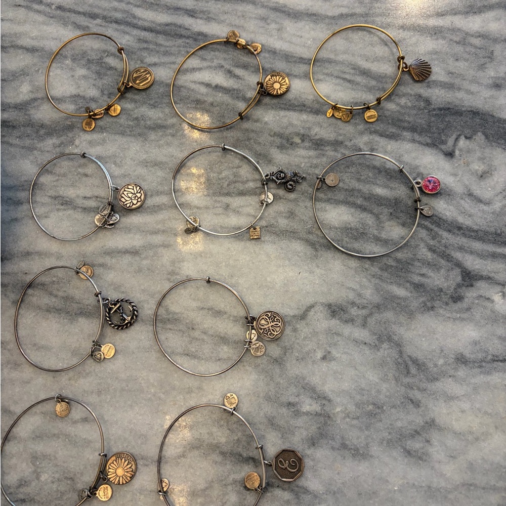 Mixed Gold & Silver Charm Bangle Bracelet Set - Stylish Layering Bracelets